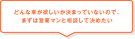 どんな車が欲しいか決まっていないので、まずは営業マンと相談して決めたい